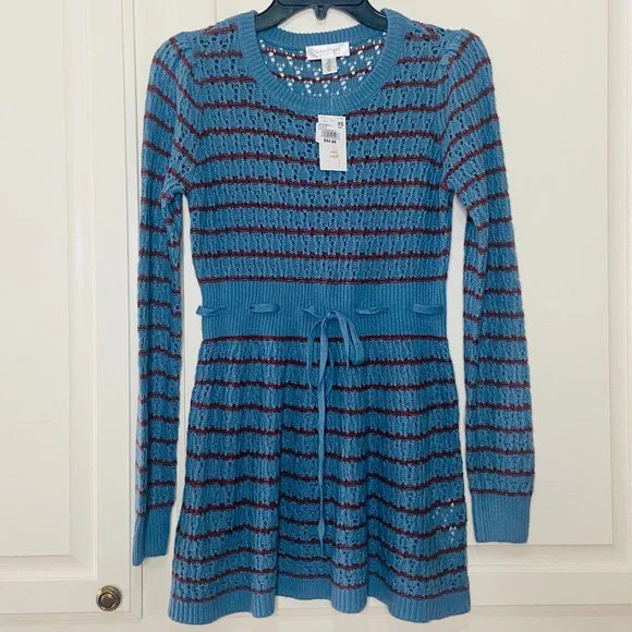Motherhood Maternity Striped Pointelle Maternity Sweater Provincial Blue XSM - Picture 3 of 8